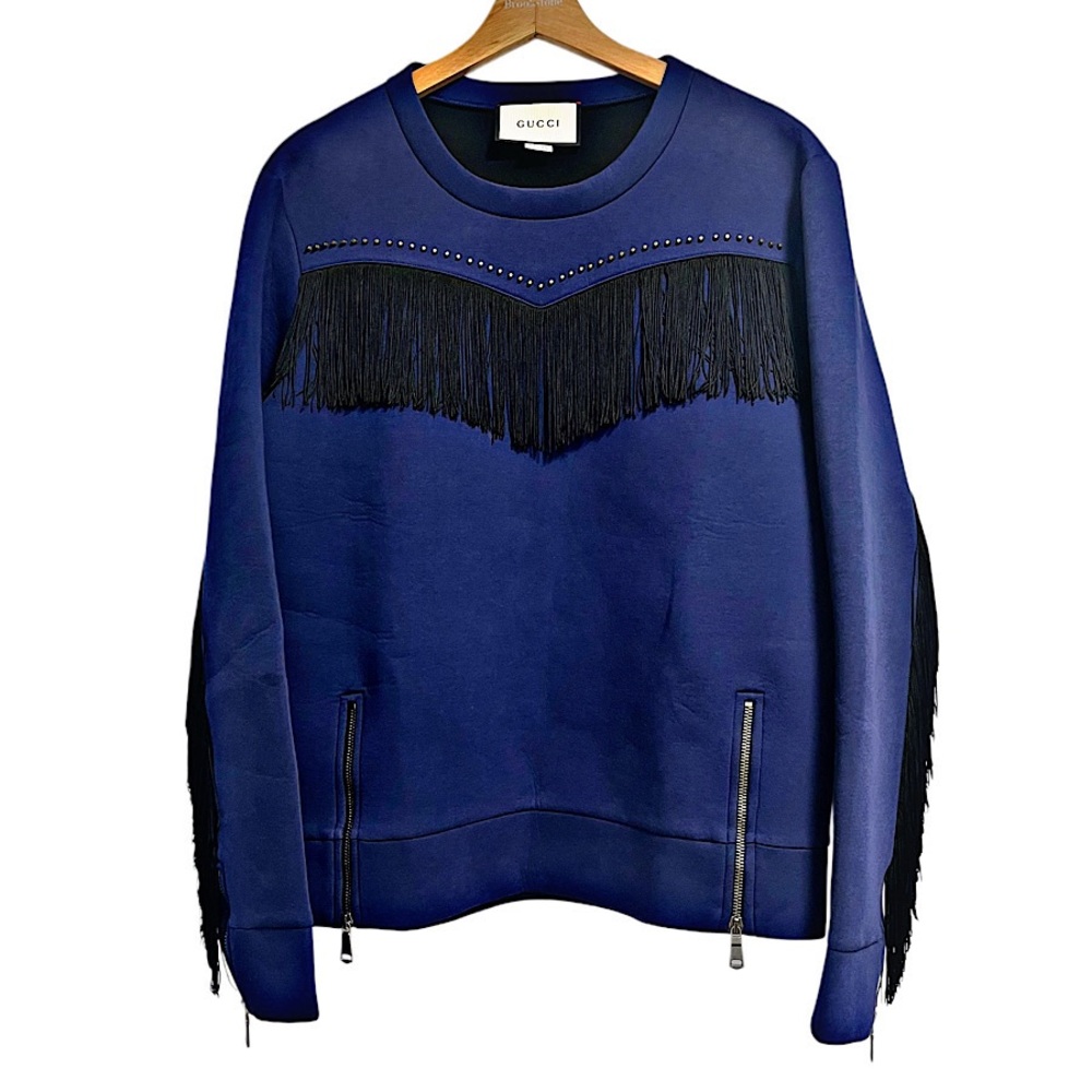Authentic Gucci 22 FW Runway Studded Fringed Hem Zip Sweatshirt